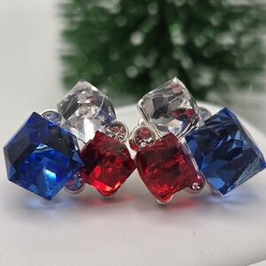 ✨2/$10✨ Blue Red White Cube Earrings Silver Studs Cluster Crystals